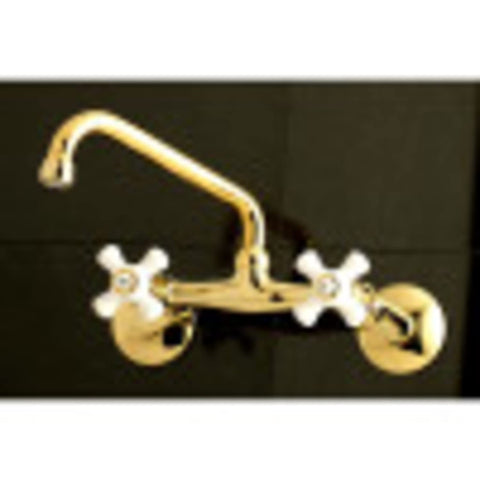 Check Out This Super Cool Solid Brass Two Handle Wall Mount Kitchen Faucet In Trendy Brushed Brass With Drip Free Ceramic Disc Cartridge Easy Install Adjustable Centers Perfect For Traditional Homes, top view brass faucet with white handles