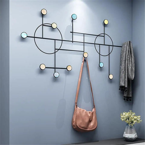 Heavy Duty Wall Mount Coat Hooks Built Tough With Premium Iron Metal, stylish Nordic design with hanging bag and scarf.