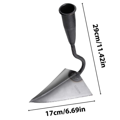 Triangle Hoe Digger Garden Tool Set For Weeding, Planting, And Ditch Digging, Heavy Duty Shovel With Iron Head, shown with dimensions