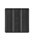 Three Compartment Organizer Tray Black For Shallow Tool Cabinet Drawers, 3.4 x 10.3 Inch Compartments, Low Profile 1.5 Inch Deep, Durable Polypropylene Construction, Made In USA, Keeps Small Tools And Parts Neat And Accessible, top view