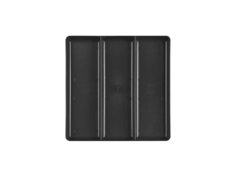 Three Compartment Organizer Tray Black For Shallow Tool Cabinet Drawers, 3.4 x 10.3 Inch Compartments, Low Profile 1.5 Inch Deep, Durable Polypropylene Construction, Made In USA, Keeps Small Tools And Parts Neat And Accessible, top view