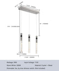 Diagram of Three Light Crystal Pendant Lamp With Dimmable LED For Dining Room Kitchen Island And Living Spaces 19.7 Inch Hanging Chandelier In Sand Nickel Finish 3000K Warm White Slick Triac Dimming with dimensions