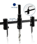Luomorgo adjustable hole saw circle cutter with center drill bit and guide arms on a ruler bar