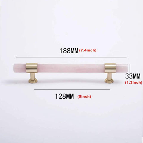 Clear Crystal Marble T Bar Cabinet Handles With Solid Brass Base Drawer Pull Knobs For Kitchen Bathroom Dresser And Closet Euro Style Furniture Hardware Upgrades Featuring A Slick Finish, showing measurements 188MM and 128MM.