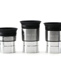 1.25 Inch Multi-Coated Telescope Eyepiece Set With Soft Eyecups 4mm 10mm And 20mm arranged on white background