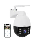 All Weather Outdoor PTZ Surveillance Camera 5MP With 5x Optical Zoom WiFi IP Night Vision shown with smartphone app