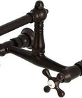 Oil Rubbed Bronze 8 Inch Center Wall Mount Bathroom Faucet With Double Handles, Drip Free Ceramic Disc Valve, 1.2 GPM Flow At 60 PSI