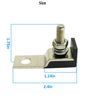 Side view of Beefy Marine Battery Fuse Block With 200A Fuse, 58V DC Max, Single Stud 5/16 Inch M8, showing dimensions 2.4in x 1.75in.