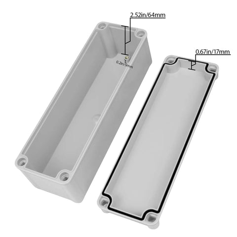 Outdoor IP67 Junction Box With Mounting Plate 9.8 By 3.3 By 3.1 Inches ABS Plastic Project Box DIY Electrical Enclosure Gray Built Tough Weatherproof Dustproof For Outdoor Use And Safe Electrical Projects, open lid with gasket