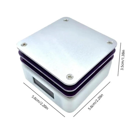 Dope Little 65W Hot Plate Preheater For SMD Rework And Desoldering, compact aluminum soldering station with dimensions visible