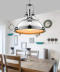 Industrial Nautical Style Pendant Light With Frosted Diffuser In Chrome 15.75 Inch Wide Single Pendant Lamp over dining table