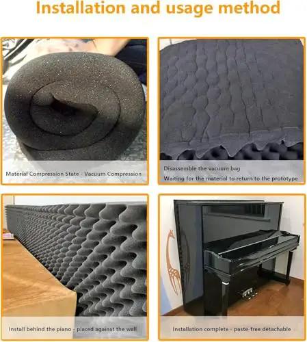 High Density Egg Crate Soundproof Foam Pads For Upright Piano And Studio Walls shown in installation process, demonstrating vacuum compression and wall application.