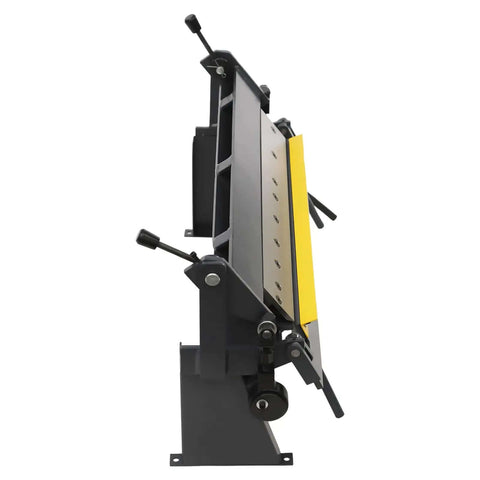 Side view of 24 Inch Sheet Metal Box And Pan Brake With Adjustable Removable Fingers 0 To 135 Degree Bender For 20 Gauge Steel Heavy Duty