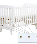 White crib with inset showing 50 Pieces 5/16-18 Threaded Wood Inserts Set For Furniture Making And DIY Projects