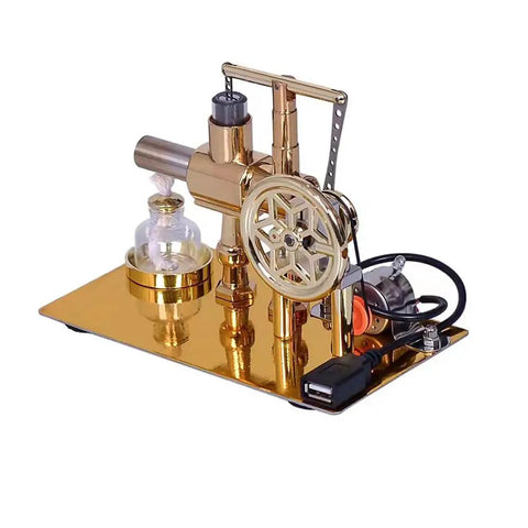 Ready To Run Stirling Engine Educational Kit No Assembly Needed Desktop Science Toy With USB LED Lights on a metallic base