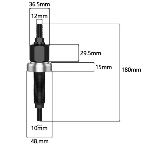 Technical diagram of No Fuss Harmonic Balancer Installation Tool dimensions for Chevy LS SBC BBC cranks.
