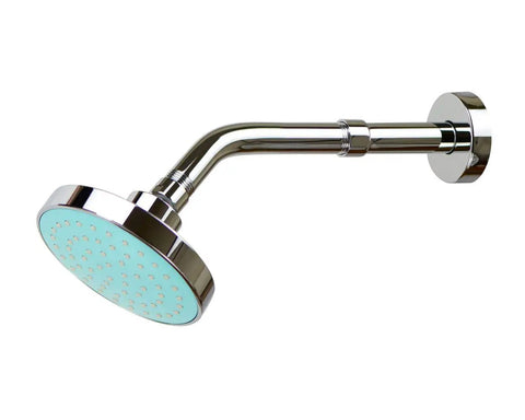 Shower Arm Extension 4 Inch Chrome Finish Stainless Steel Built Tough No Fuss Easy Install Shower Head Extender attached to wall