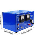 Pro-Grade Electroplating Rig With 110V Rectifier And Adjustable 20V/30A Power Supply, blue metal box with control dials