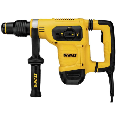 Heavy Duty Rotary Hammer Drill Combo Kit With Sds Max Chuck Active Vibration Control For Badass Concrete Drilling side view of yellow drill with handle