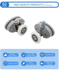 Kick Ass Abs Nylon Shower Door Roller Wheels With Slam Lock Brakes 360 Degree Swivel Slider Pulleys For Bathroom Cabinets showing two grey nylon pulleys.