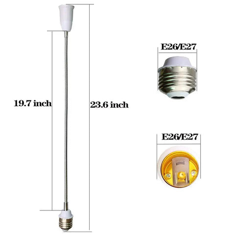 Flexible Gooseneck E26 E27 Light Socket Extender Adapter 22.5 Inch Extension Set Of Two Bendable Adjustable Socket Extender For Lamps And Ceiling Fixtures Easy Angle Adjustment Perfect For Task Lighting