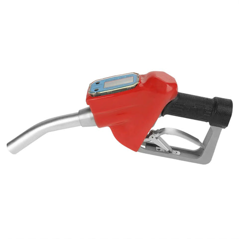 Digital Gasoline Nozzle Flow Meter For Precise Fuel Transfer At Gas Stations And Factories Accurate Measurement With Four Units Liters Gallons Pints Quarts Easy Gun Style Oil Pump Gauge For Quick Readouts, red metal nozzle