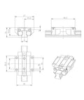 Technical drawing of Single linear slide unit carriage R165119420 R165119422 R165119320 R165119322 precision guide block dimensions.