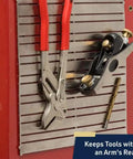 Magnetic Tool Holder 12x12 Inch Garage Organization Panel For Wall Mount Storage with tools attached to a red surface