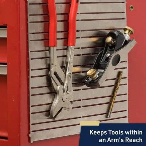 Magnetic Tool Holder 12x12 Inch Garage Organization Panel For Wall Mount Storage with tools attached to a red surface