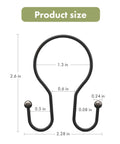 Dimensions diagram of a Bronze Double Hook Shower Curtain Hook with Rust Proof Metal, Smooth Glide, and Balanced Hanging features.