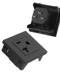 Tough As A Rock Heavy Duty 20 Amp 5 15R AC Electrical Power Socket And Three Prong Wall Receptacle For Workshops And Control Panels With Flame Retardant Pa66 Build, black panel with three prong outlet.