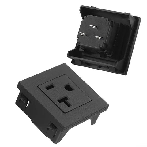 Tough As A Rock Heavy Duty 20 Amp 5 15R AC Electrical Power Socket And Three Prong Wall Receptacle For Workshops And Control Panels With Flame Retardant Pa66 Build, black panel with three prong outlet.