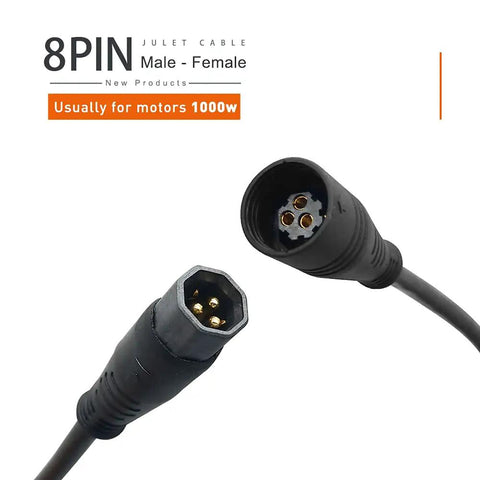 Ebike Extension Cable 2Pin To 6Pin Waterproof IP66 60cm Double Ended Connector featuring male-female 8-pin connectors