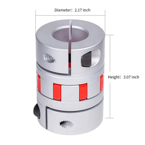 Aluminum Jaw Shaft Coupling 55mm Diameter, 78mm Length, 20 to 25mm Bore, Flexible Spider Coupler for Stepper Motors CNC Engraving Milling, Built For 3D Printers and DIY Encoder Upgrades, High Hardness Anodized Finish, Durable, silver aluminum coupling with red spider insert, 2.17-inch diameter