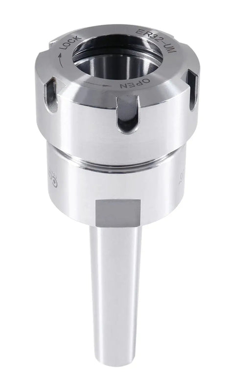 MT2 Shank ER32 Collet Chuck For CNC Milling, 8000 RPM Max, Three Eighths Inch Drawbar End, Ultra Precision 0.0002 Inch TIR, Collet Capacity 0.08 To 0.787 Inch, Slotted Nut, Built Tough With High Grade Tool Steel, top view