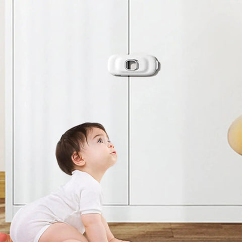 4 Pack Babyproof Cabinet Locks For Cabinets Drawers And Fridges Adjustable Length Easy Install White ABS Safety Locks on cabinet