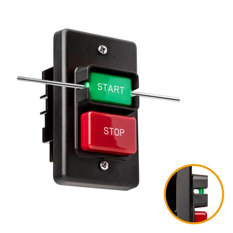 Dual Voltage Paddle On/Off Switch 120/230V For Woodworking Machines, front view showing START and STOP buttons