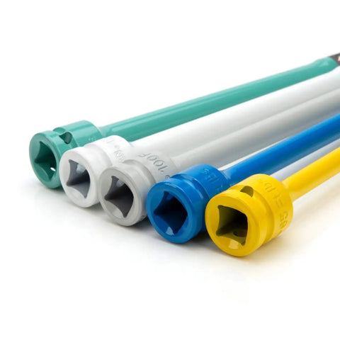Half Inch Drive Torque Extension Set That Slaps, 8 Inch Long Sticks For Easy Clearance, Powder Coated Steel That Will Not Rust, Includes 65 Ft-Lb, 80 Ft-Lb, 100 Ft-Lb, 120 Ft-Lb, And 140 Ft-Lb Torque Sticks