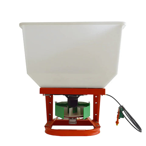 Heavy Duty ATV UTV Seed And Fertilizer Spreader Broadcast Spreader with 265Lb Capacity, front view showing hopper and mount.