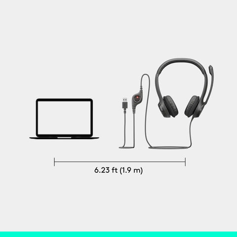 H390 Wired Headset With Noise Cancelling Mic For PC And Chromebook, USB A Stereo Headphones With Inline Controls, cable length 6.23 ft