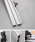 Rock Solid Aluminum Miter Gauge With Sleek Track Stop And Wide Adjustable Fence For Table Saws And Router Tables showing detail and measurement markings.
