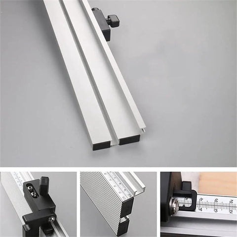 Rock Solid Aluminum Miter Gauge With Sleek Track Stop And Wide Adjustable Fence For Table Saws And Router Tables showing detail and measurement markings.