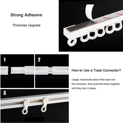 Self Adhesive Curtain Track System No Drill Damage Free Hanger Ceiling Or Wall Mount with connectors and adhesive strip