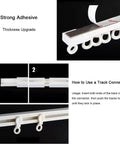 DIY Friendly Self Adhesive Curtain Track Ceiling Or Wall Mount No Drill No Damage Hanger System Easy Install Rails 2.4m adhesive section