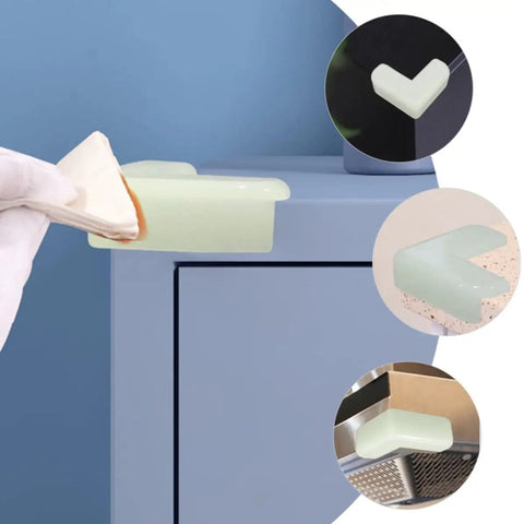 10 Pack Light Green PVC Corner Guards With Double Sided Adhesive applied on furniture for safe edges and wall protection