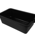 Heavy Duty L Shaped Plastic Oil Drain Pan For Universal Engine Fluids Brake Coolant And Transmission Maintenance Recycling Collection With Easy Pour Spout, black plastic pan, side view.