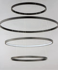 Modern Black Aluminum Pendant Light For Kitchen Island Dining Room With Adjustable Drop Cord, 4-ring design.