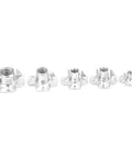 Five sizes of the Galvanized Silver Carbon Steel Tee Nut Kit for Furniture Projects, showing the rust resistant finish.