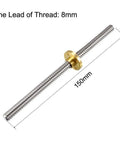150mm T8 Lead Screw Rod 8mm Dia Stainless Steel With Copper Nut For 3D Printer Z Axis, shown at an angle, measuring details visible