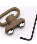 Rock Solid QD Sling Swivel And M System Rail Adapter showcasing tan finish and steel components with hex key for install.